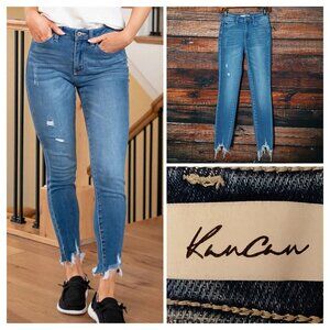 Kancan Jeans 25 Skinny Ankle Frayed Hem Distressed Blue Denim Stretch